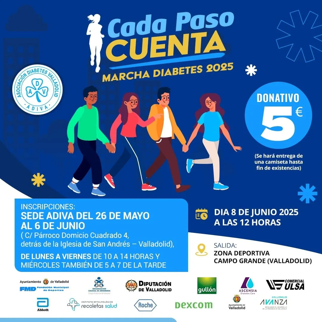 {'en': 'Adiva - Valladolid Diabetes Association: Diabetes March (June 8, 2025)', 'es': 'ADIVA - Asociación Diabetes Valladolid: Marcha por la Diabetes (8 junio 2025)'} Image