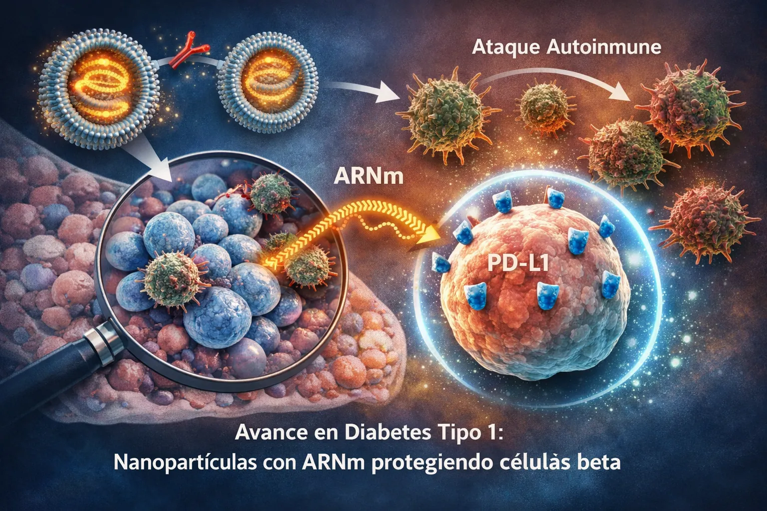 {'en': 'What if beta cells could learn to defend themselves?', 'es': '¿Y si las células beta pudieran aprender a defenderse solas?'} Image