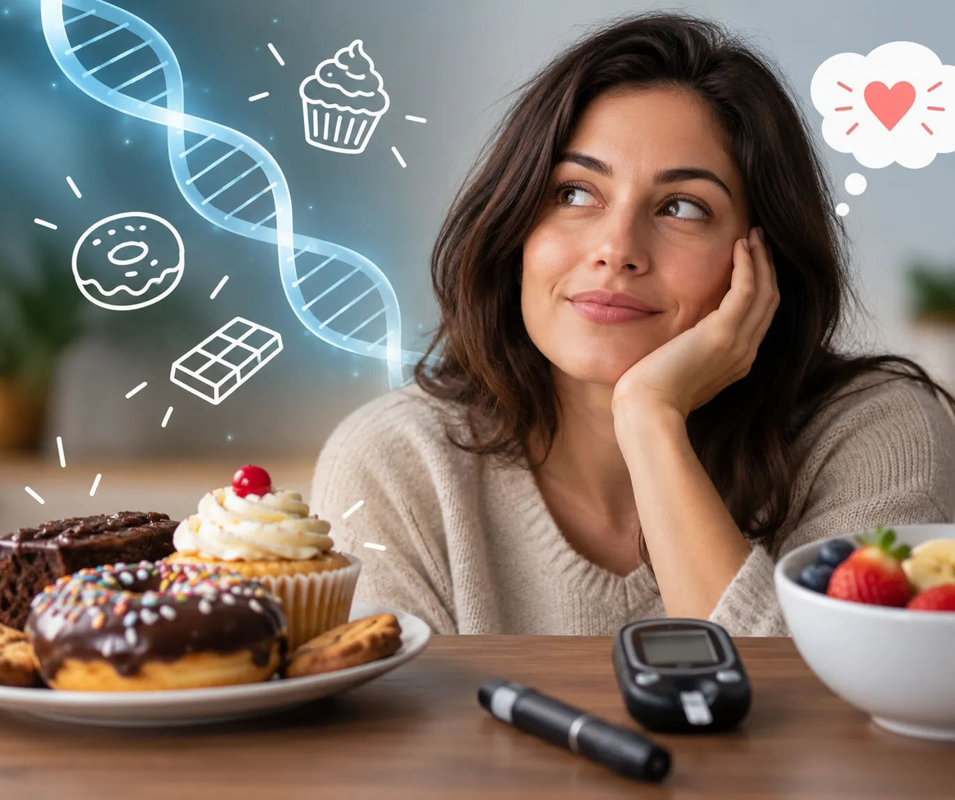 {'en': 'What if our taste for sweets was also written in our genes?', 'es': '¿Y si nuestro gusto por el dulce también estuviera escrito en los genes?'} Image