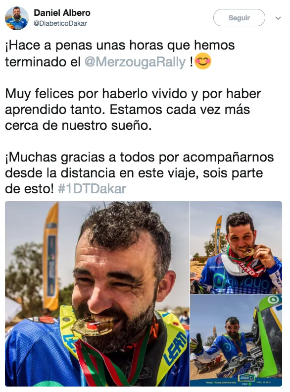 {'en': 'Daniel Albero, competing with type 1 diabetes of the 2019 Dakar', 'es': 'Daniel Albero, compitiendo con diabetes tipo 1 camino del Dakar 2019'} Image