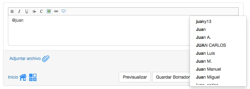 {'en': 'Recommendation to "mention" or go to another forum user', 'es': 'Recomendación para "mencionar" o dirigirse a otro usuario del foro'} Image